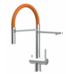 KÜRZERE VARIANTE 45CM - 3-Wege-Wasserhahn Edelstahl Massiv Küchenarmatur, schwenkbarer Auslauf 2-strahl-Handbrause - Gebürstet