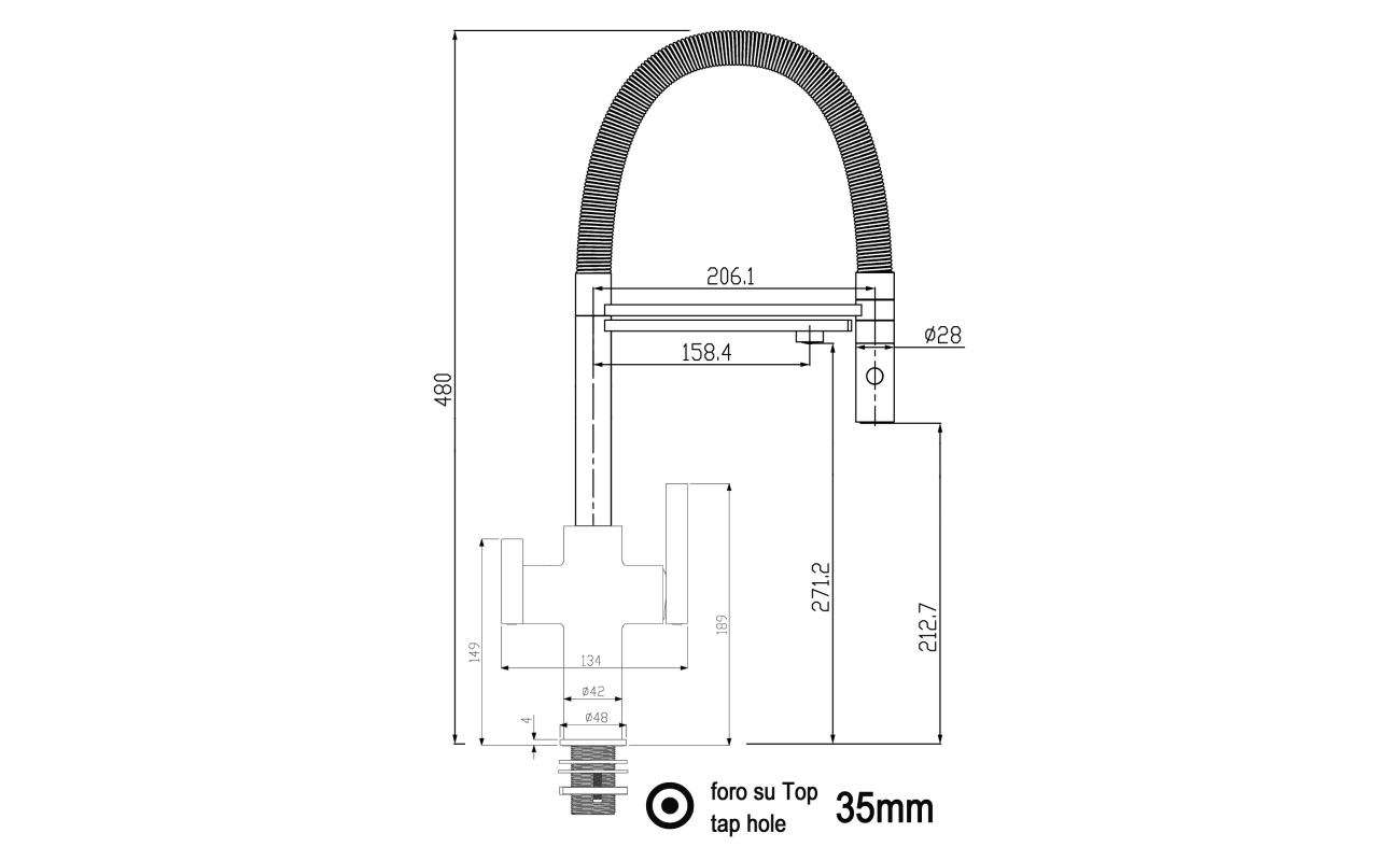 3 Wege Küchenmischer für alle gängigen Filtersysteme geeignet mit abnehmbarer 2 strahliger Handbrause - Chrom / Blau