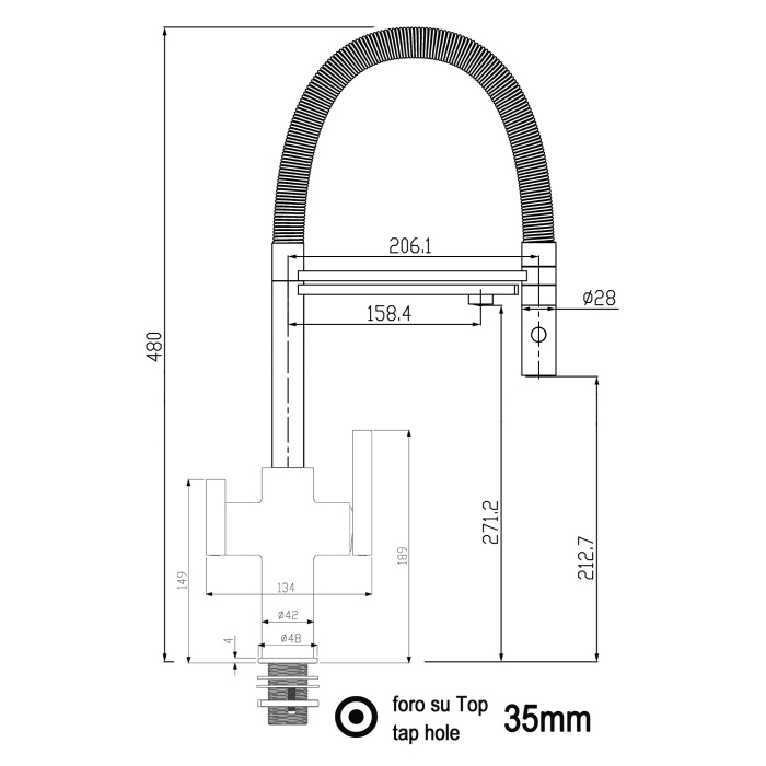 3 Wege Küchenmischer für alle gängigen Filtersysteme geeignet mit abnehmbarer 2 strahliger Handbrause - Chrom / Grau