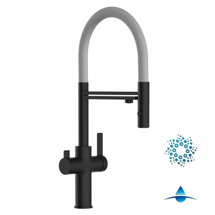4 Way Kitchen Filter Tap, FC, with 360° swivel spout and 2-jets removable  Spray, Matte Black / Tiffany Turquoise - Viziotechnik