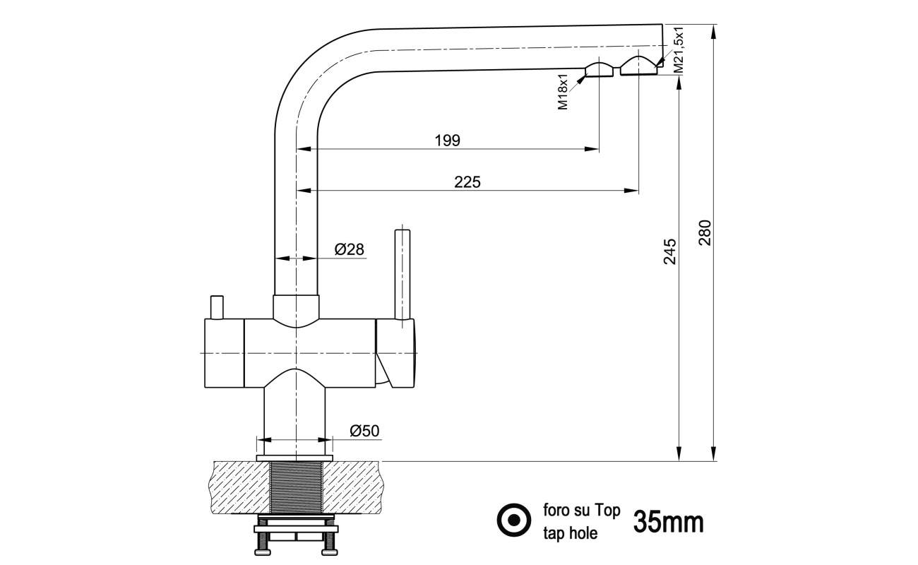 NIEDERDRUCK 3-Wege-Wasserhahn Edelstahl Massiv Küchenarmatur mit 360° schwenkbarer Auslauf - Edelstahl gebürstet