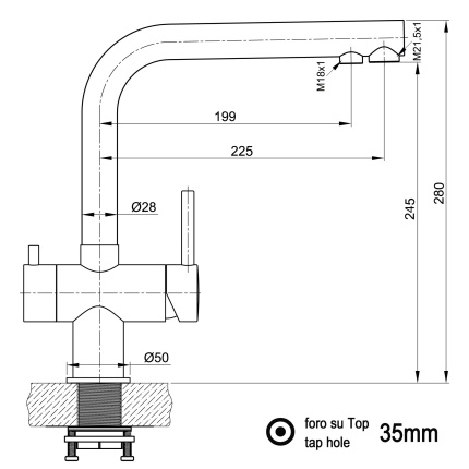 NIEDERDRUCK 3-Wege-Wasserhahn Edelstahl Massiv Küchenarmatur mit 360° schwenkbarer Auslauf - Edelstahl gebürstet