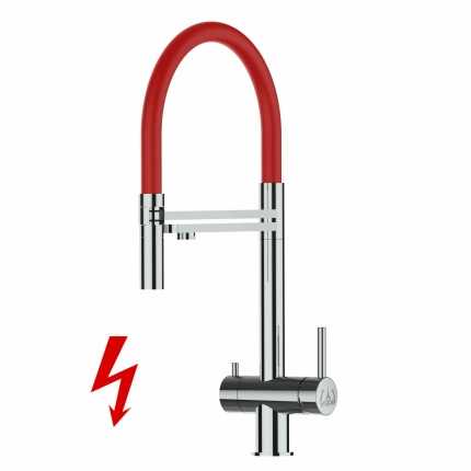 NIEDERDRUCK 3-Wege-Armatur Edelstahl Massiv, schwenkbarem Auslauf, abnehmbare 2 strahl Handbrause - Hochglanz / Rot