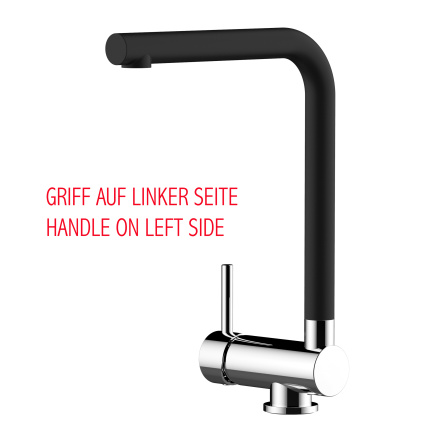 Unterfenster Küchenarmatur mit 360° schwenkbarer Quartz Schwarz Auslauf - Gesamthöhe abgeschwenkt 6cm - Griff auf linker Seite